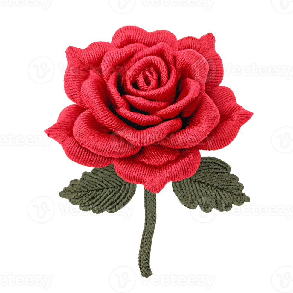 AI generated Rose embroidered fabric patch png