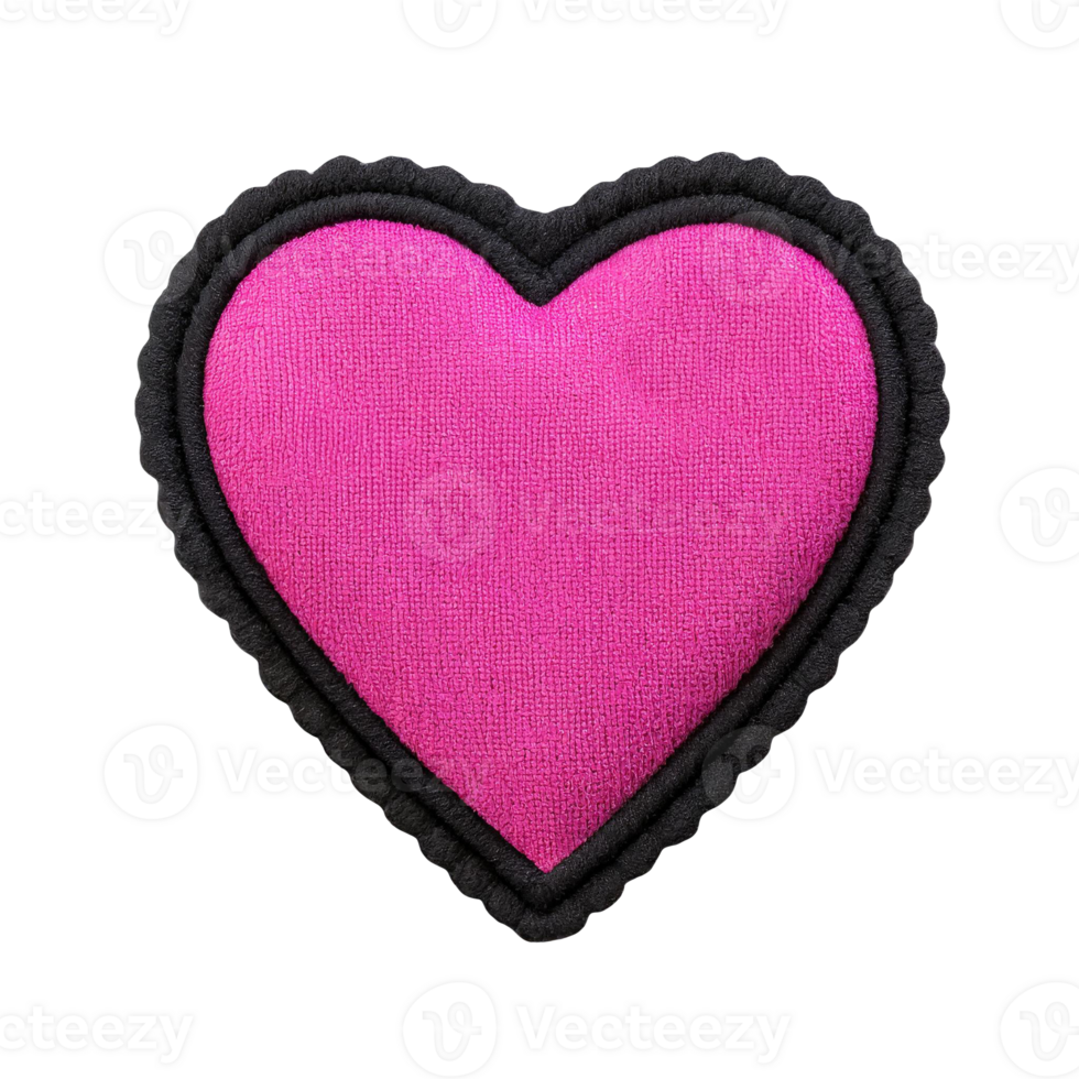 AI generated Pink heart embroidered fabric patch png