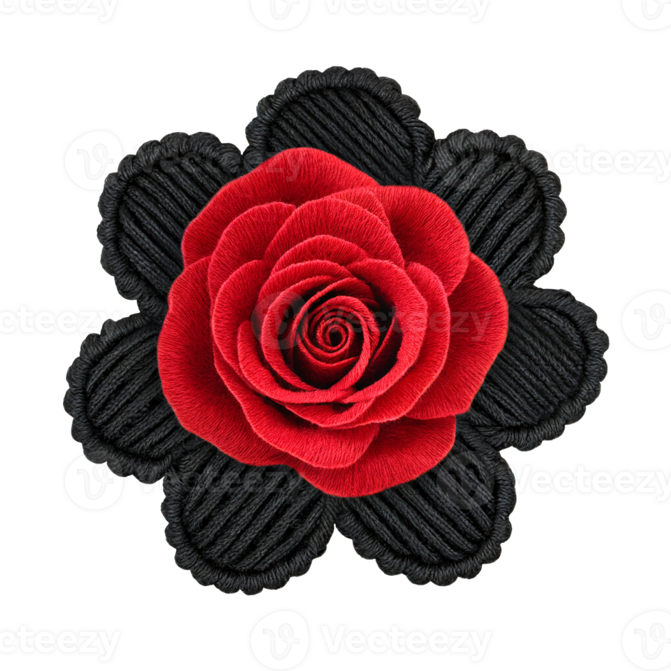 AI generated Rose embroidered fabric patch png