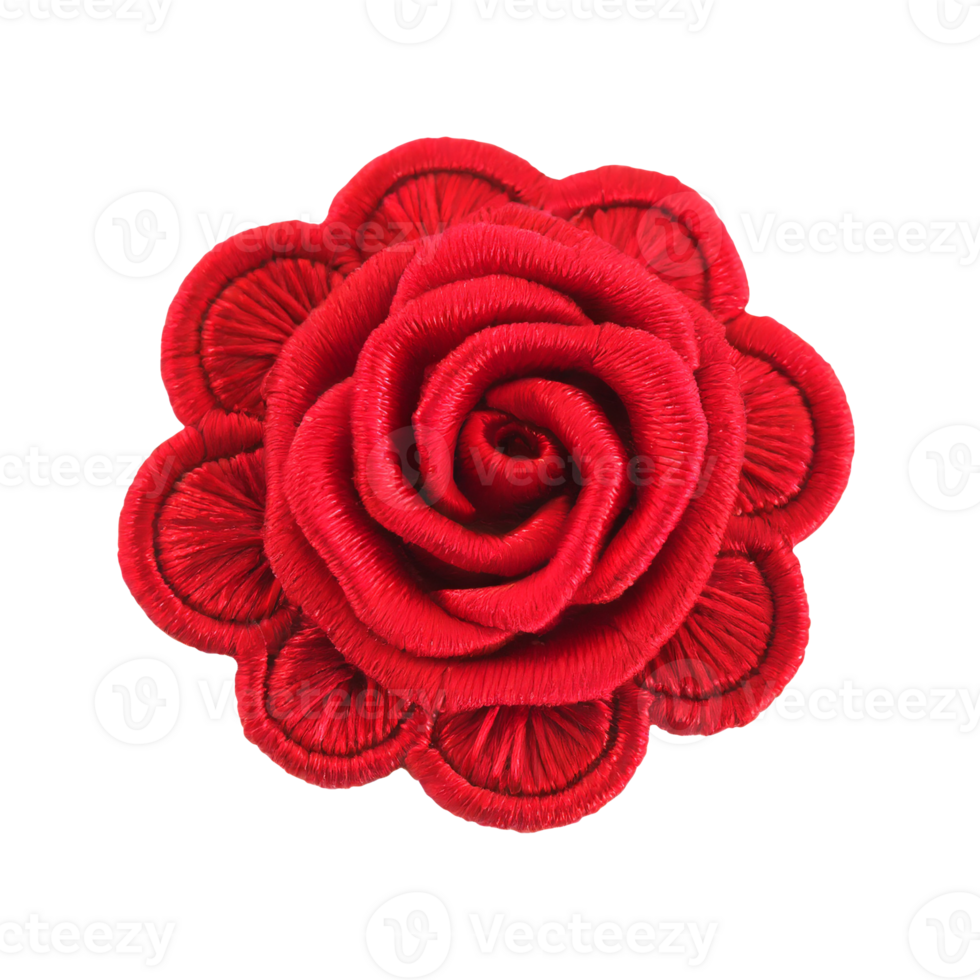 AI generated Rose embroidered fabric patch png