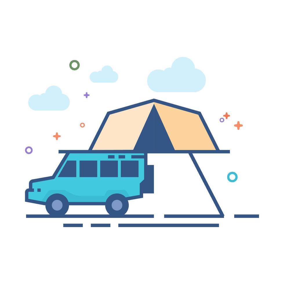 Portable camping tent icon flat color style vector illustration