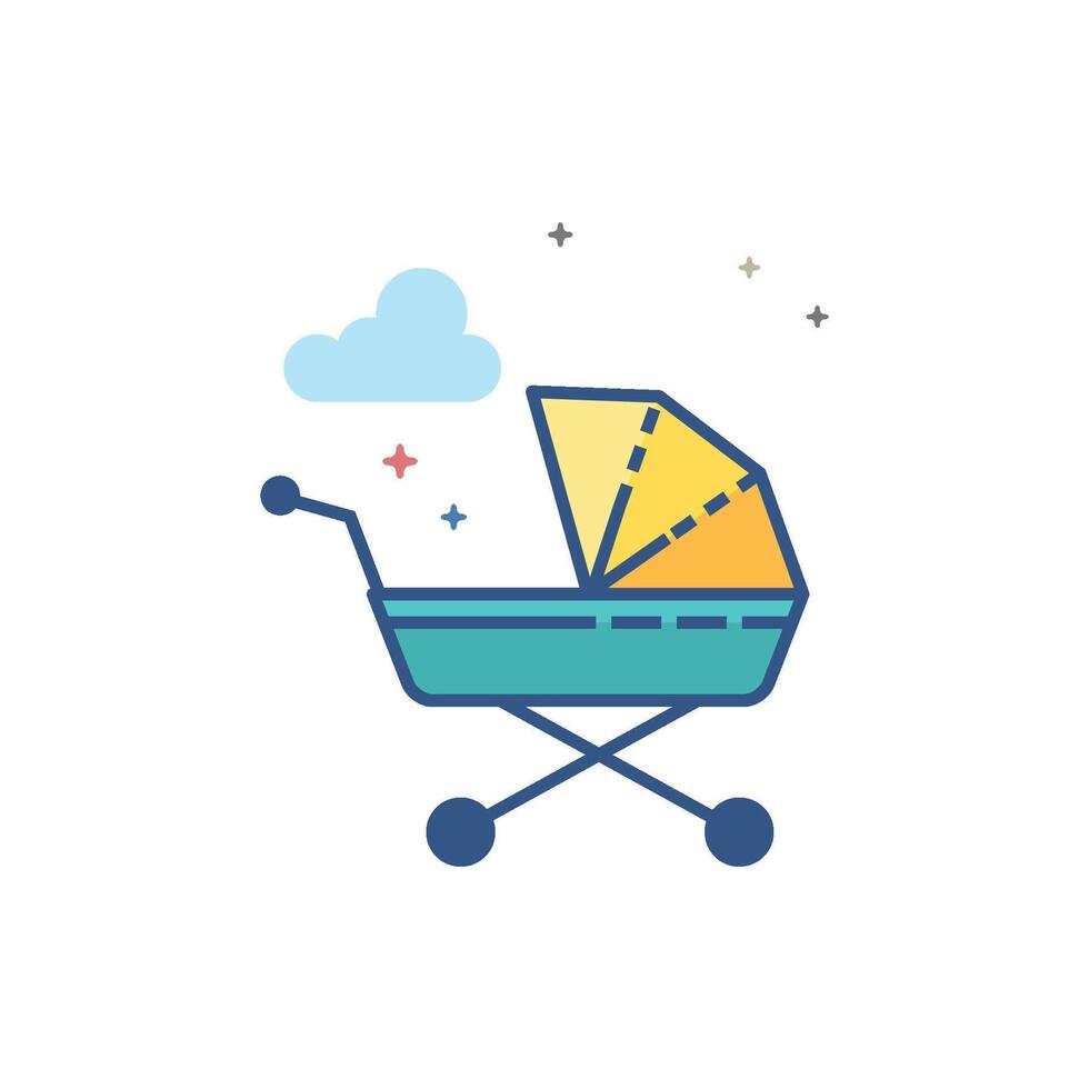 Baby stroller icon flat color style vector illustration