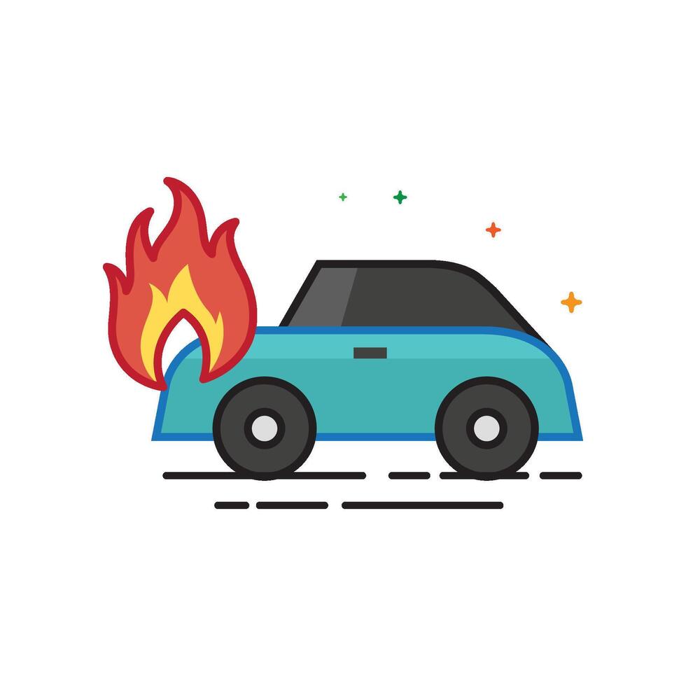 Car on fire icon flat color style vector illustration