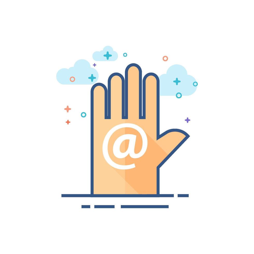 Hand with email icon flat color style vector illustration