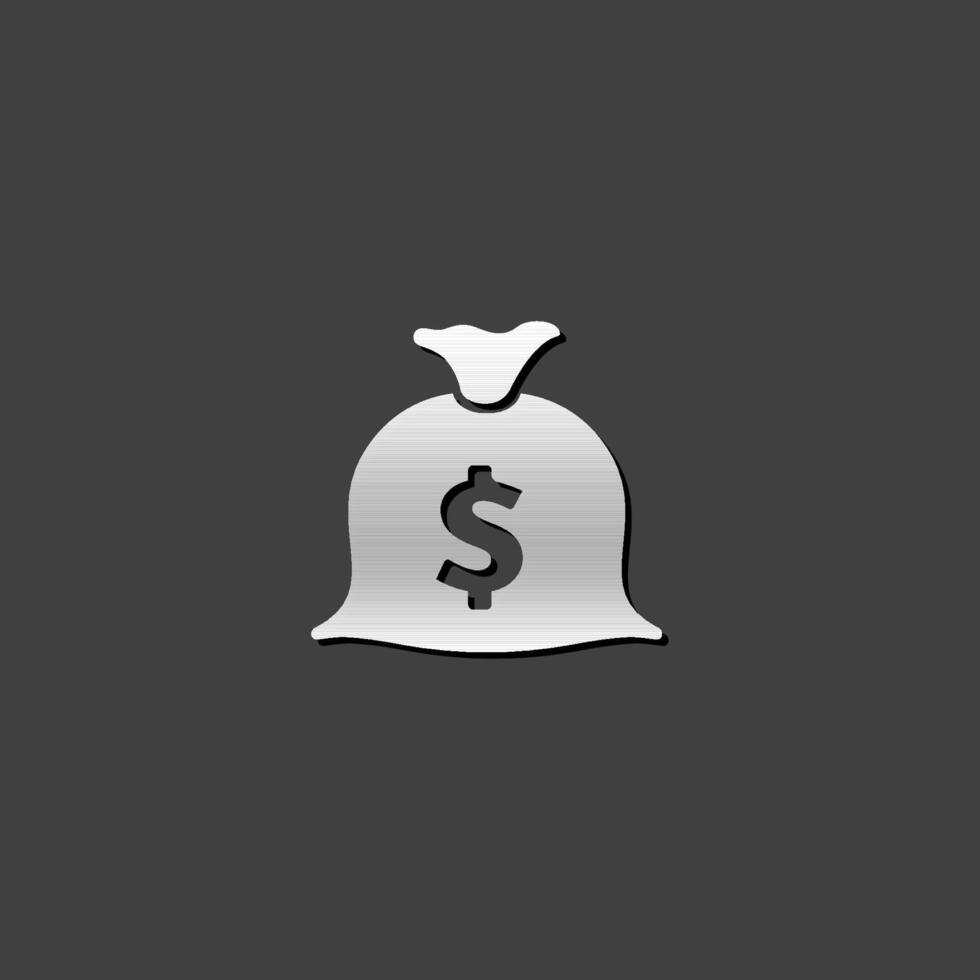 Money sack icon in metallic grey color style. Finance wealth banking vector