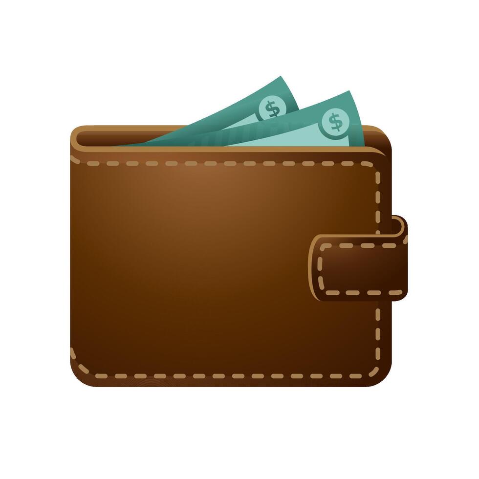 Wallet icon in color. Money case cash shopping vector