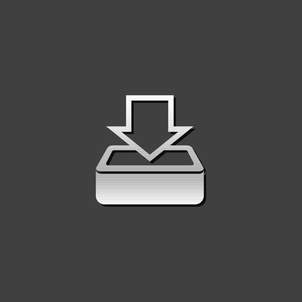 Download icon in metallic grey color style. Internet data retrieve vector