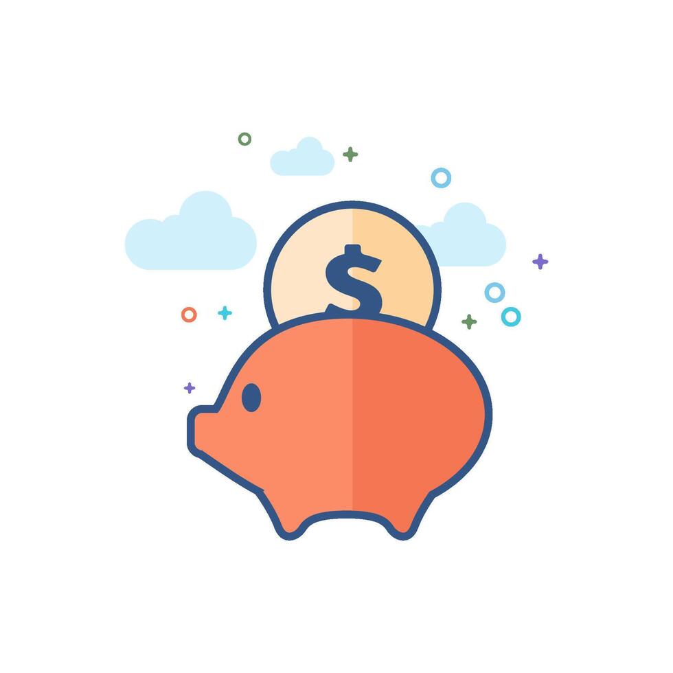 Coin piggy bank icon flat color style vector illustration