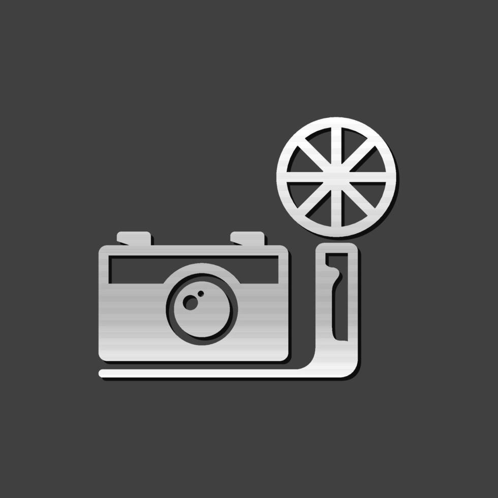 Vintage camera icon in metallic grey color style. Photography picture imaging analog vector