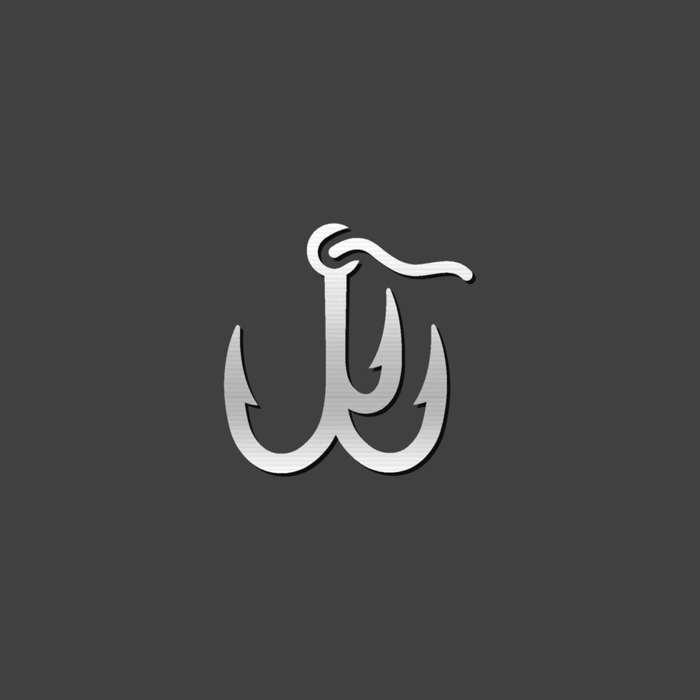 Fishing hook icon in metallic grey color style. Sport leisure water fisherman vector