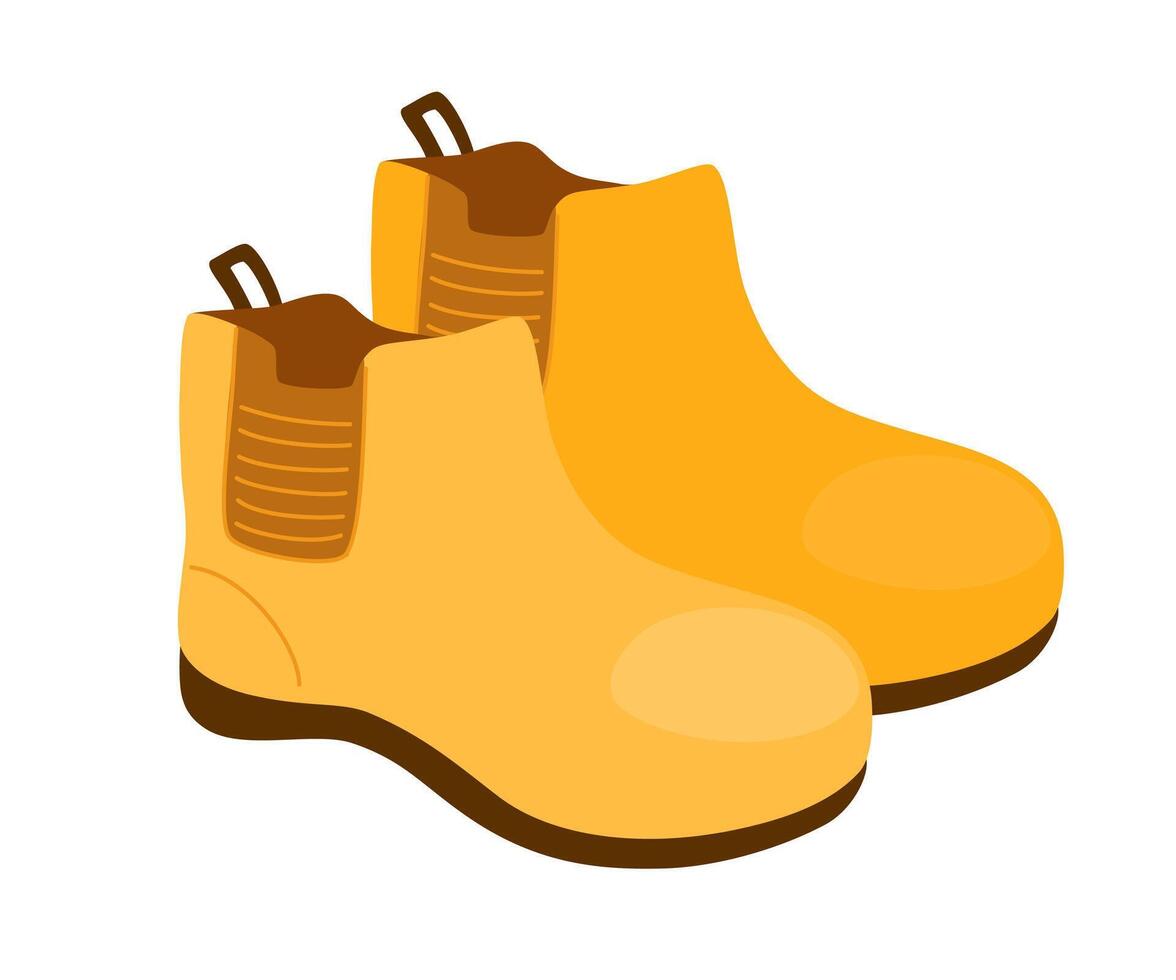 Yellow Rubber boots. Water protection, waterproof shoes. Gardening, autumn, spring season. Hand drawn vector illustration isolated on white