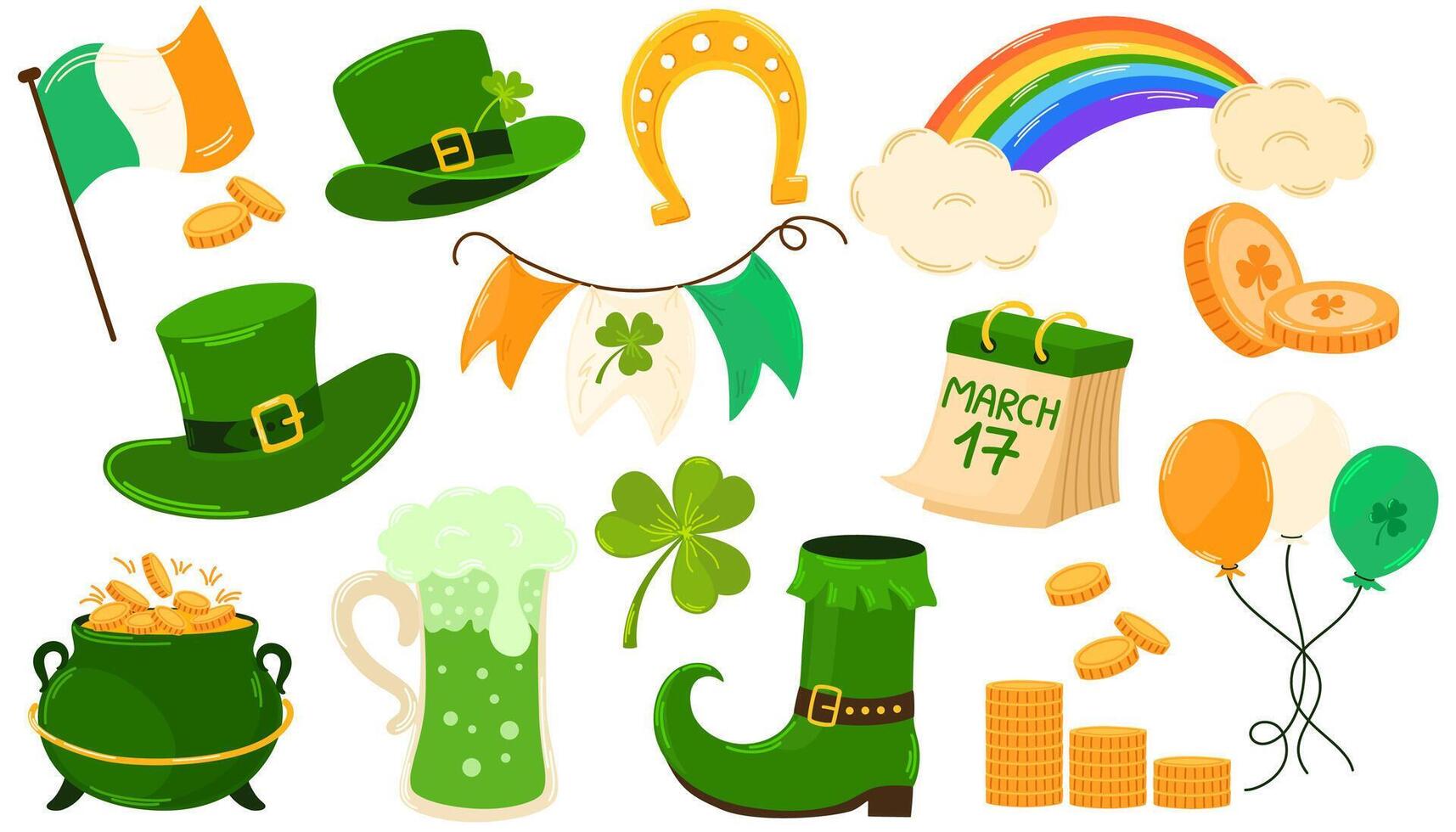 St. Patrick's day. Set of hand draw vector illustration doodle elements for St Patrick's Day Cartoon style