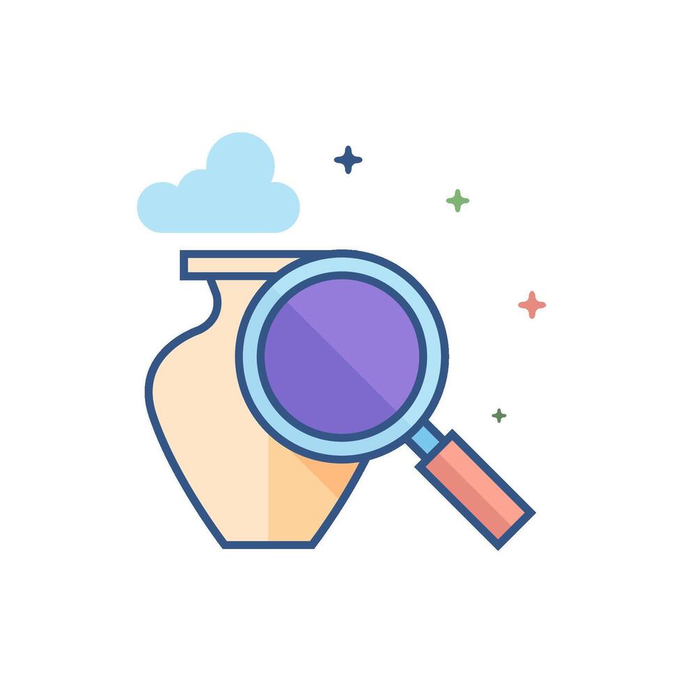 Vase and magnifier icon flat color style vector illustration