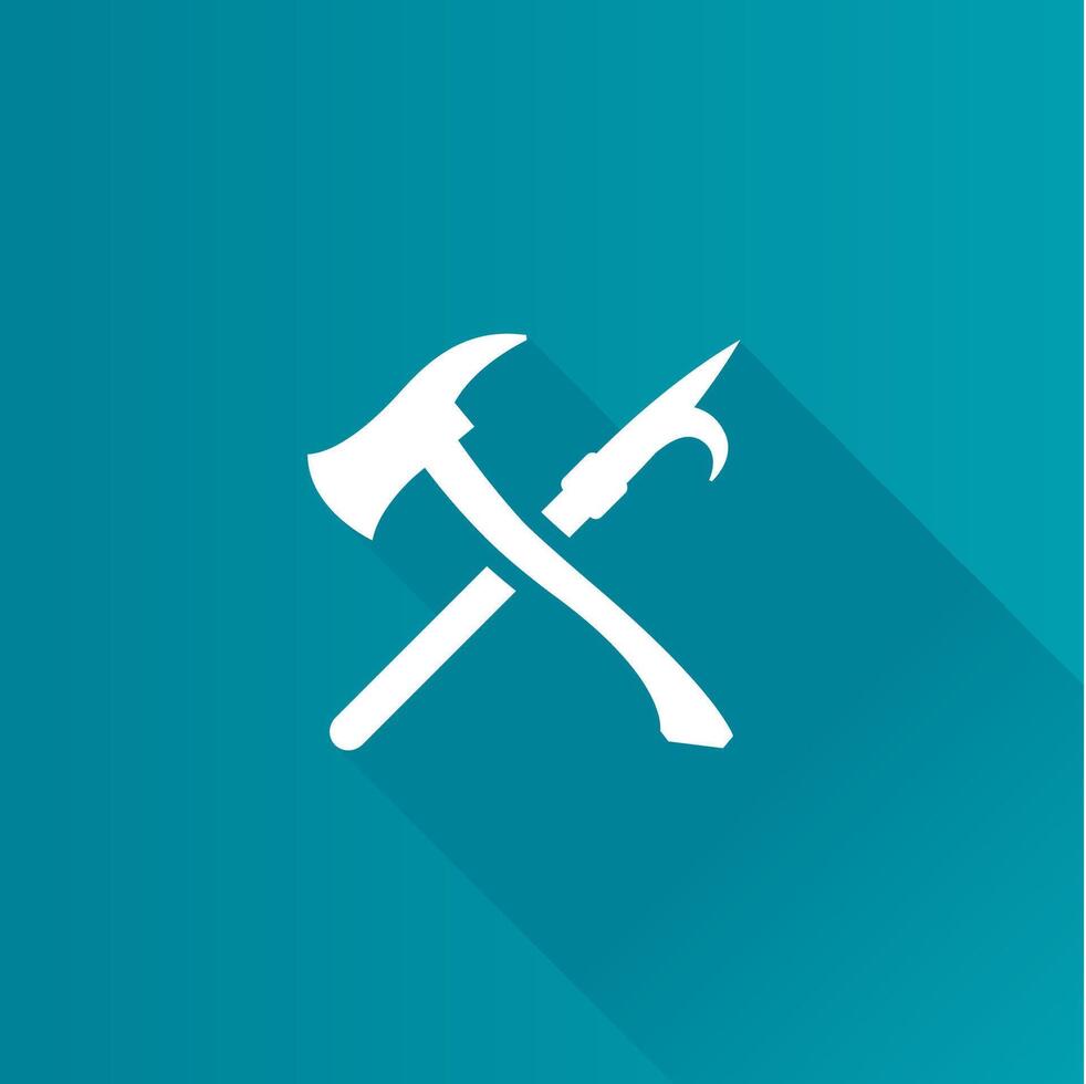 Fireman tools flat color icon long shadow vector illustration