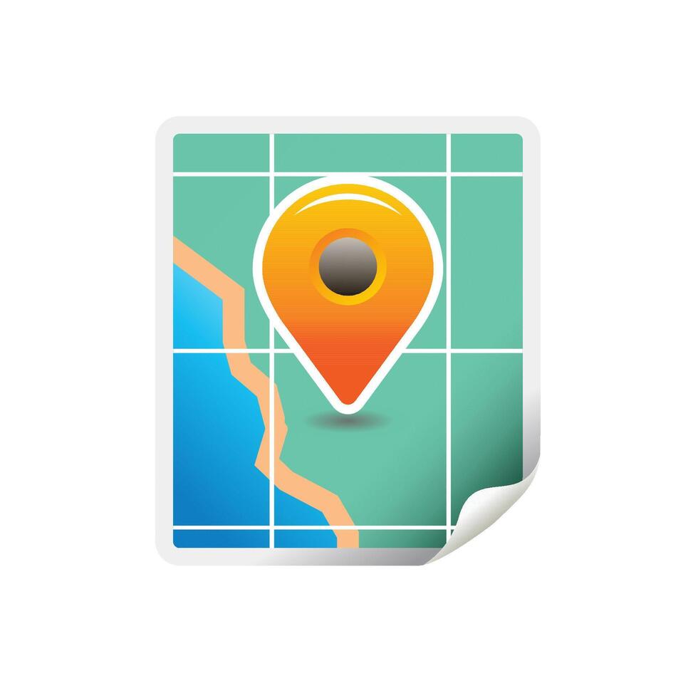 Road map icon with pin location in color. vector