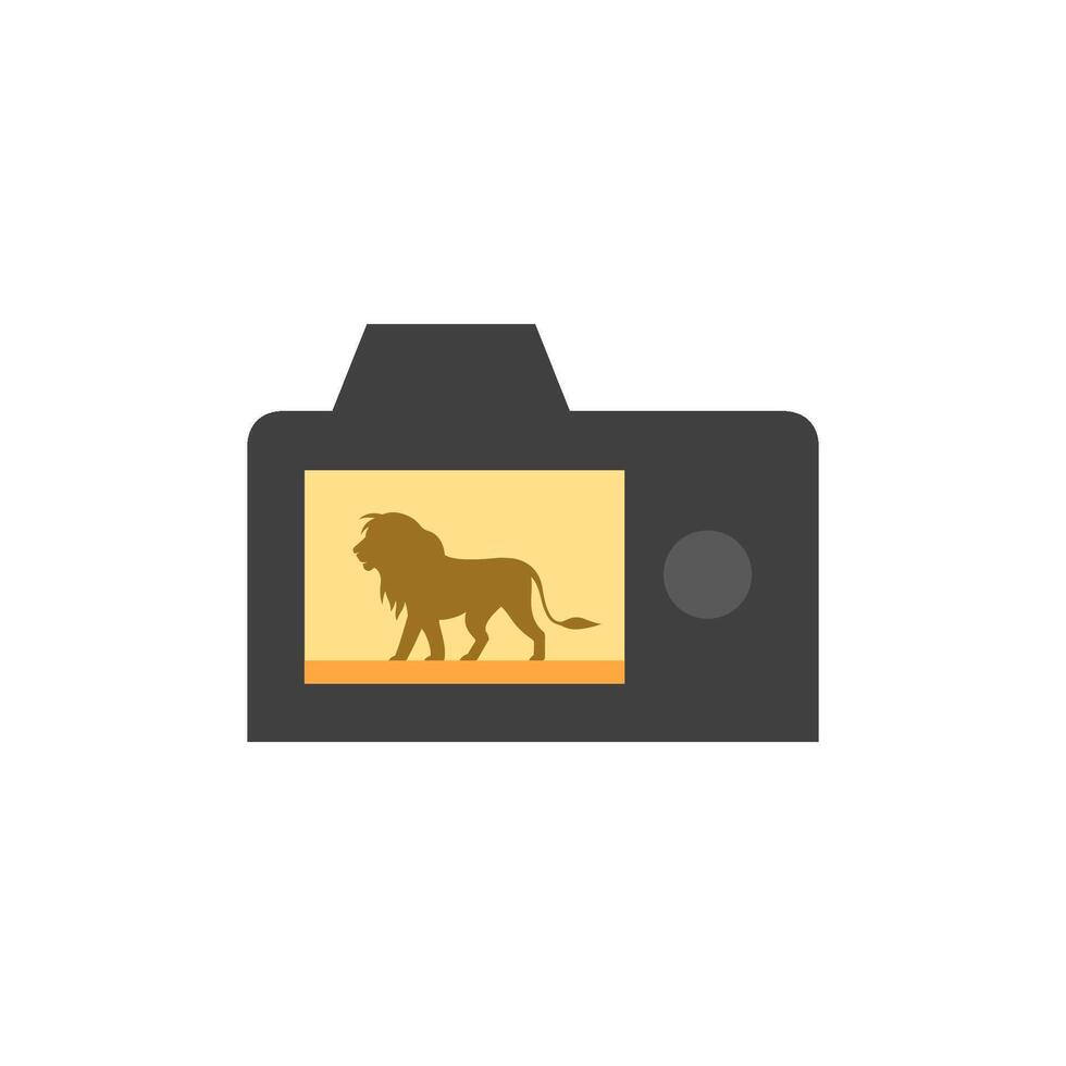 Camera icons in flat color style. Digital photography animal zoo safari lion vector