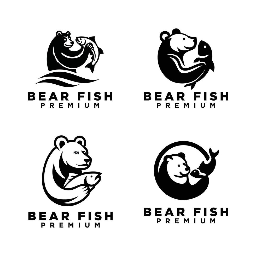 oso participación pescado logo icono diseño ilustración vector