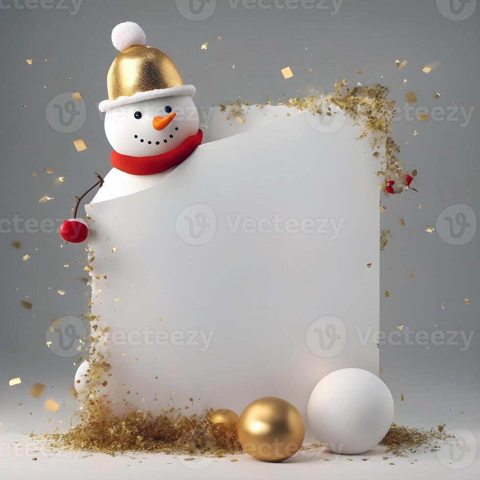 ai generado linda monigote de nieve juguete. contento nuevo año. alegre Navidad. invierno fiesta antecedentes. 3d dibujos animados personaje. foto