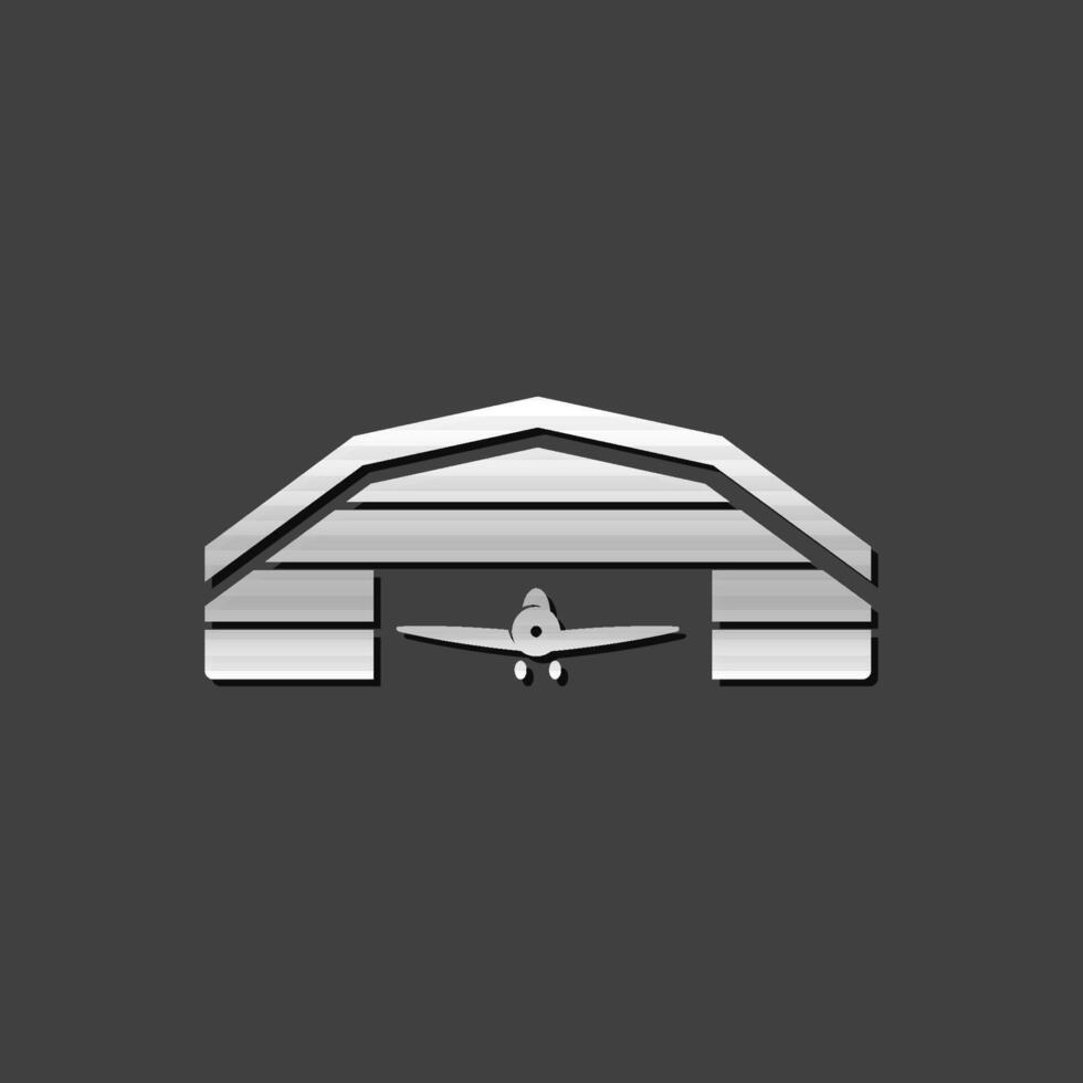 Airplane hangar icon in metallic grey color style. Aviation maintenance building vector