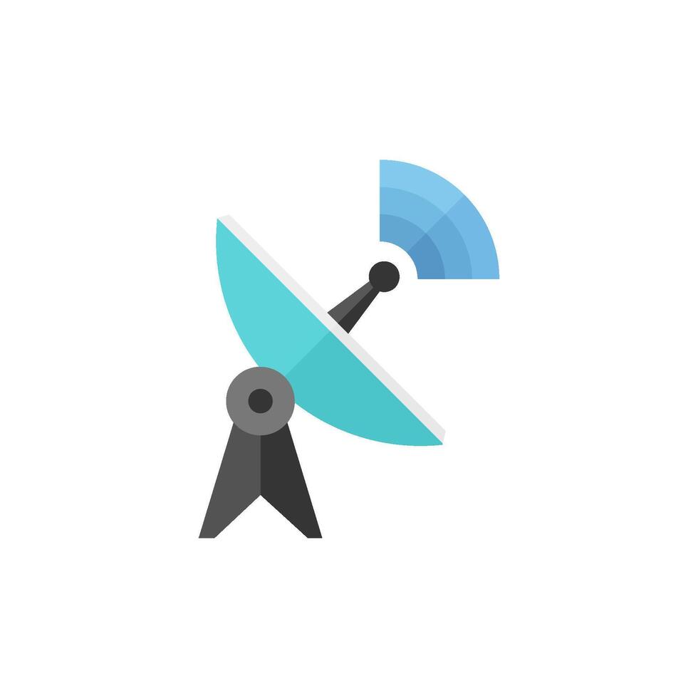 Satellite receiver icon in flat color style. Data information technology space science vector