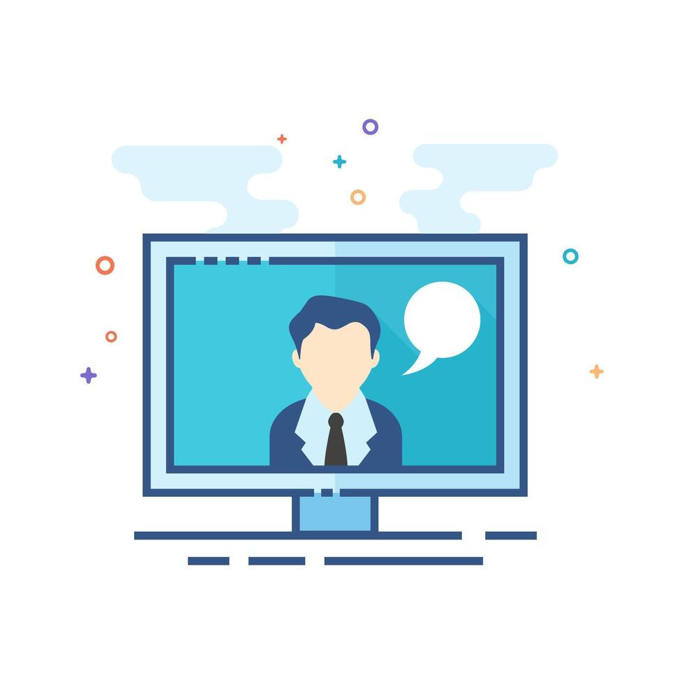 Computer chat icon flat color style vector illustration