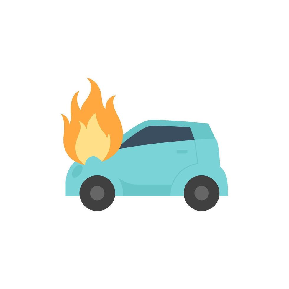 Car on fire icon in flat color style. Automotive transportation accident accident burned insurance claim vector
