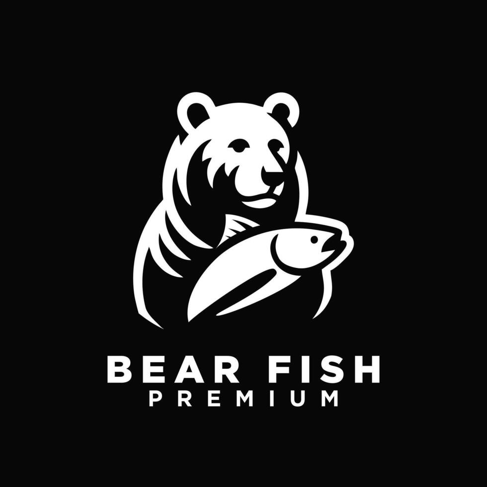 Bear Holding fish logo icon design illustration vector