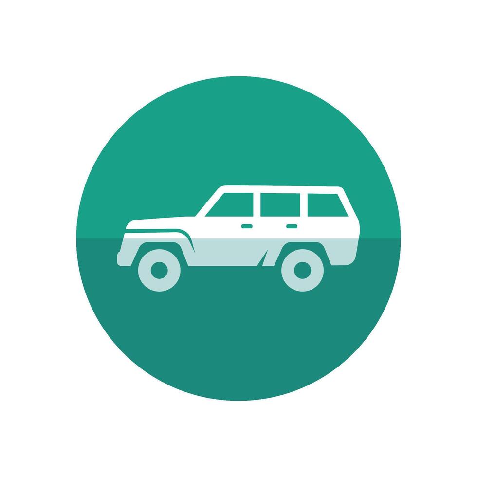 Car icon in flat color circle style. Sport vehicle offroad 4x4 luxury vector