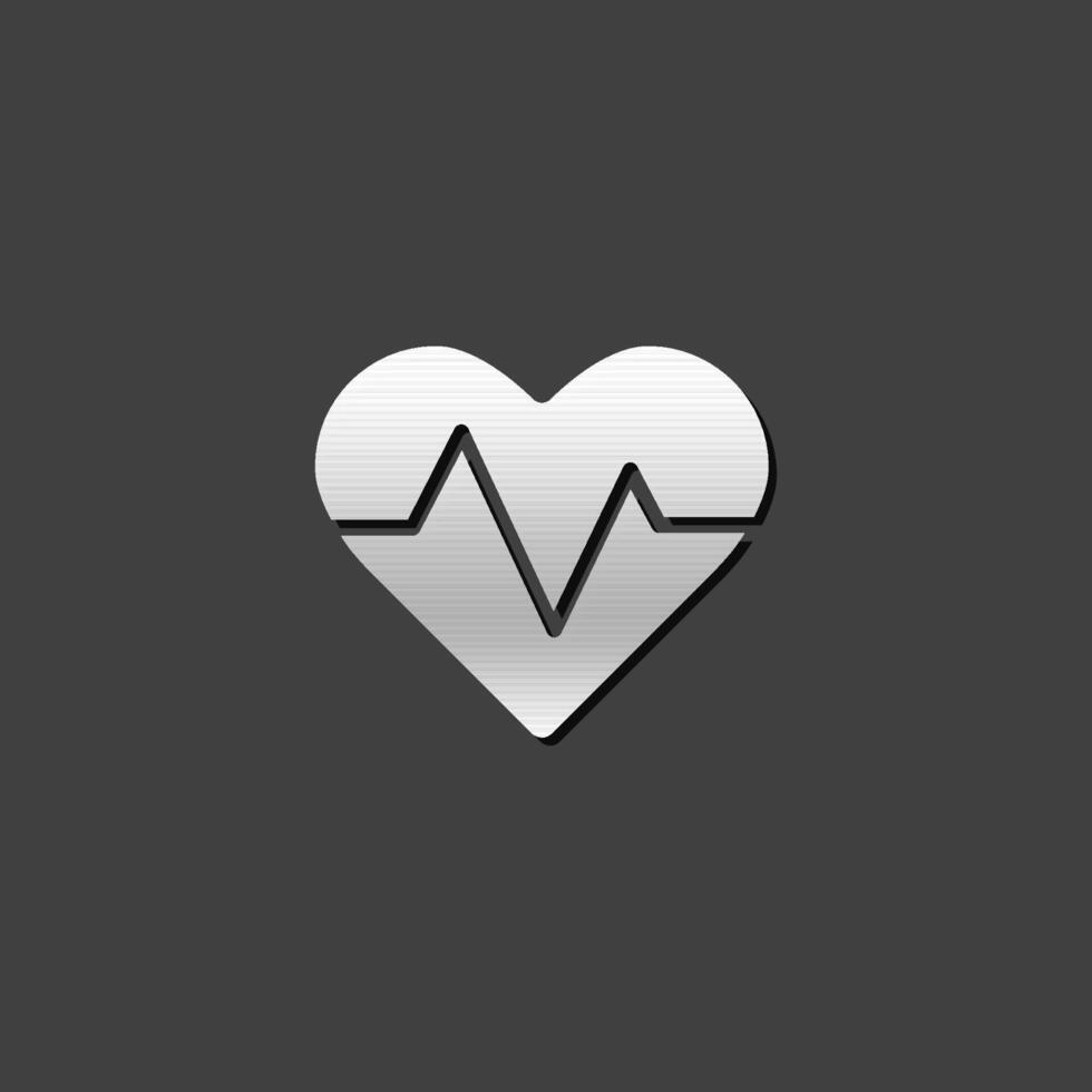 Heart rate icon in metallic grey color style. Human pulse graph vector