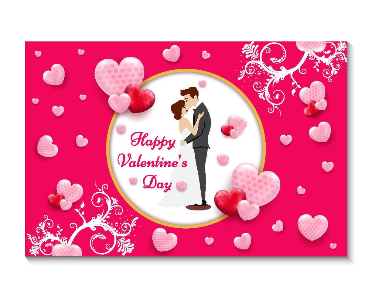 Valentine's day banner Red, white heart frame background, Greeting card, Trendy style. vector