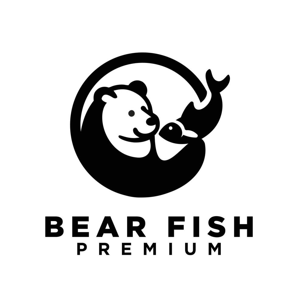 Bear Holding fish logo icon design illustration vector