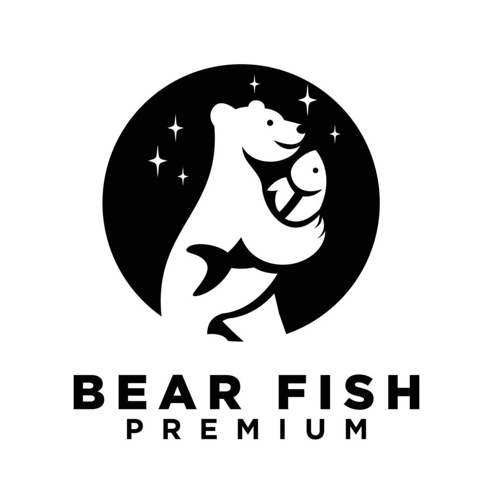 Bear Holding fish logo icon design illustration vector