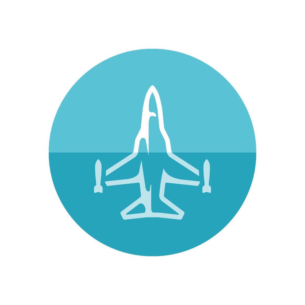 Fighter jet icon in flat color circle style. Aircraft military attack avionics vector