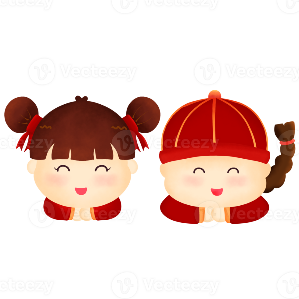 Cute Boy and Girl Chinese New Year Illustration Sticker png