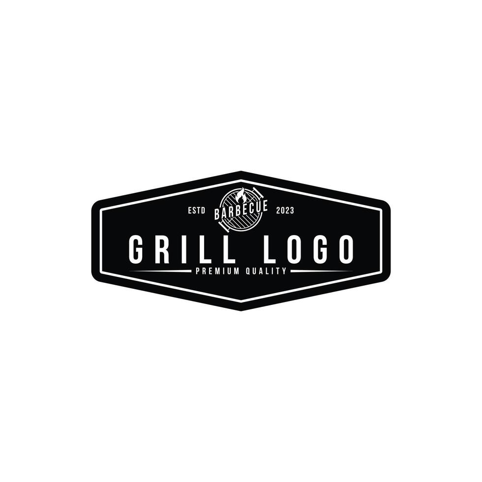 Barbecue grill logo design vintage retro style vector