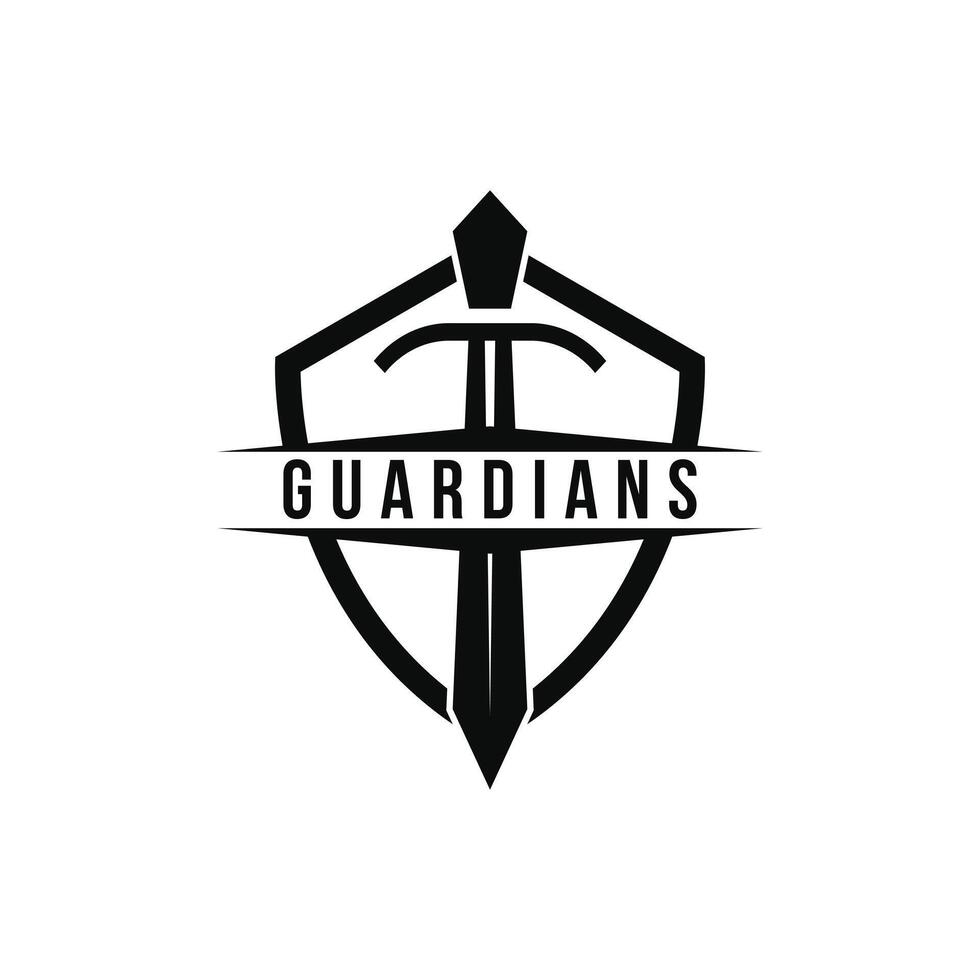 Sword logo design guardian with shield vintage retro vector
