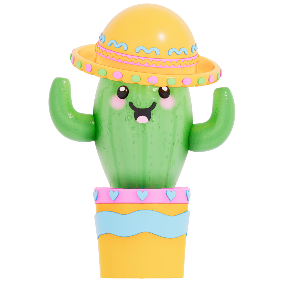 cinco de mayo , mignonne cactus avec chapeau sur transparent Contexte , 3d le rendu png