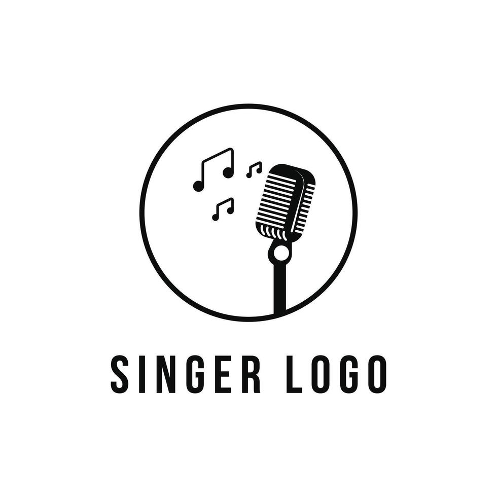 Singer logo design with microphone icon vector with circle shape