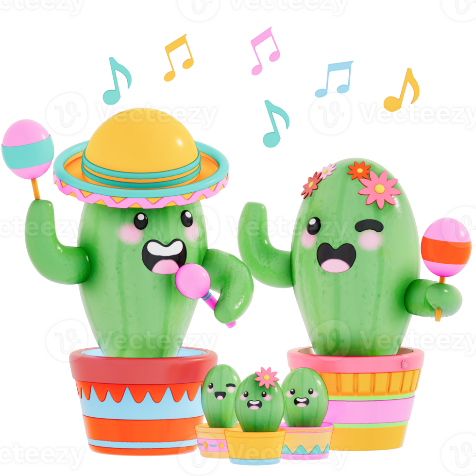 Cinco De Mayo , Cute Cactus with Banner on transparent background , 3D Rendering png