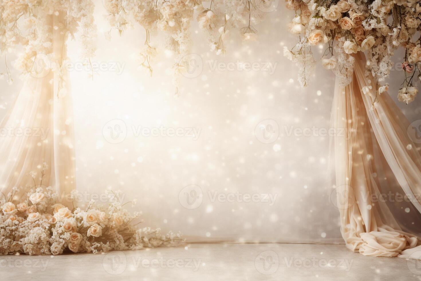 AI generated Beige flower composition romantic background with copy space. Wedding, Valentine's Day. AI generated photo