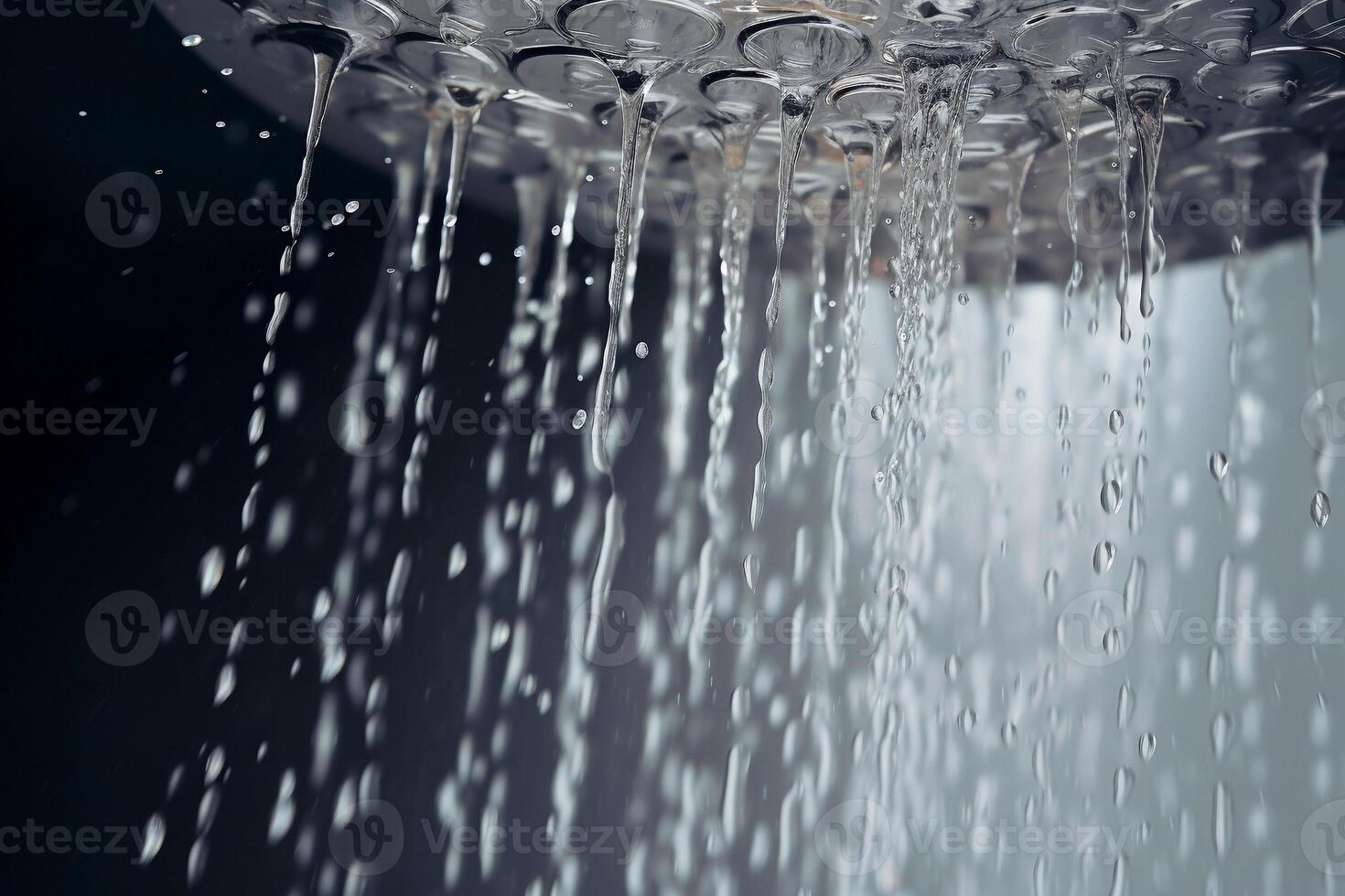 ai generado agua gotas fluido desde el ducha cabeza, cerca arriba. ai generado. foto