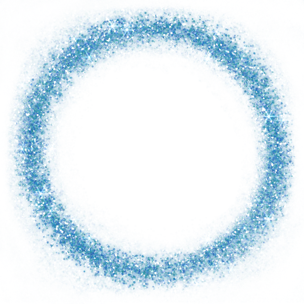 Blue glitter circle frame. golden sparkle confetti. Circle frame on transparent background. png