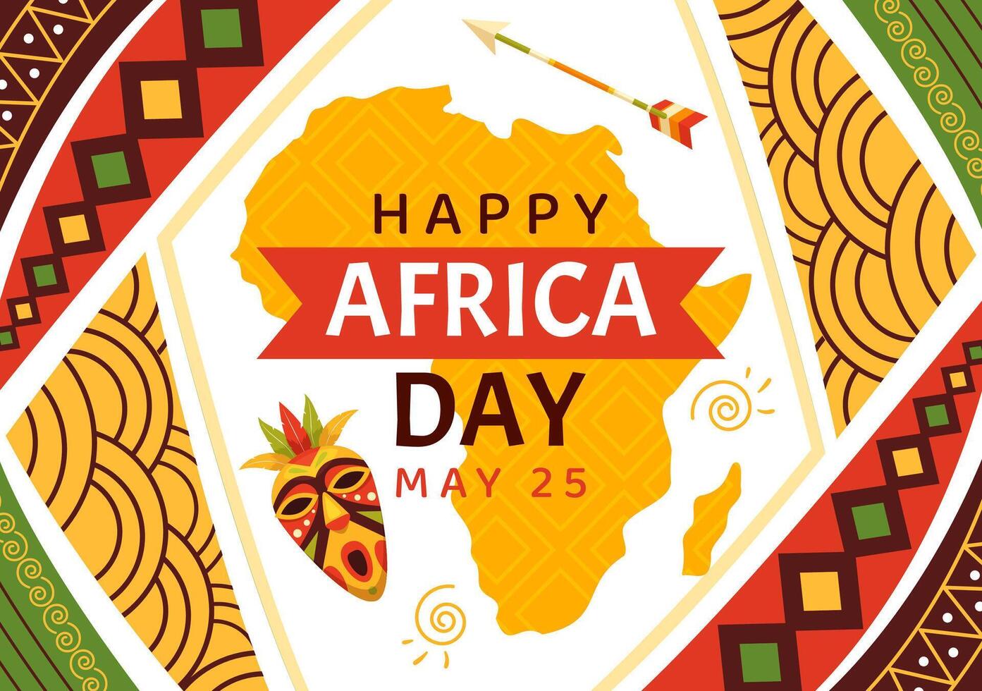 contento África día vector ilustración en 25 mayo con cultura africano tribal cifras y típico animal en flora y fauna plano dibujos animados antecedentes