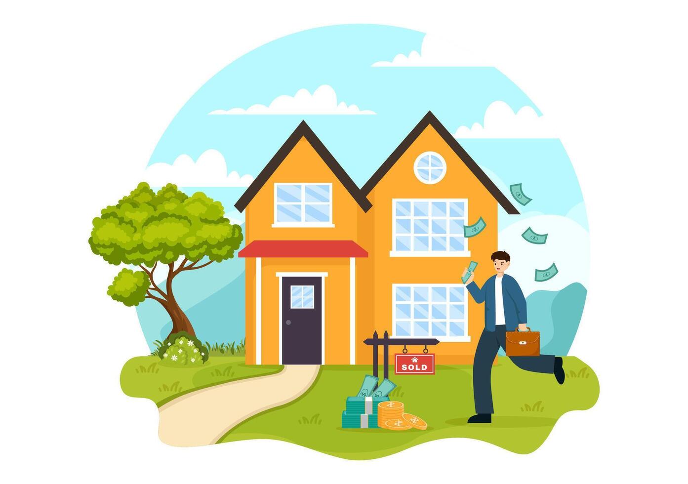 Land Broker Vector Illustration with Bridging Investors or Buyers and Sellers Agent for Buy, Rent and Sell Property in Flat Cartoon Background