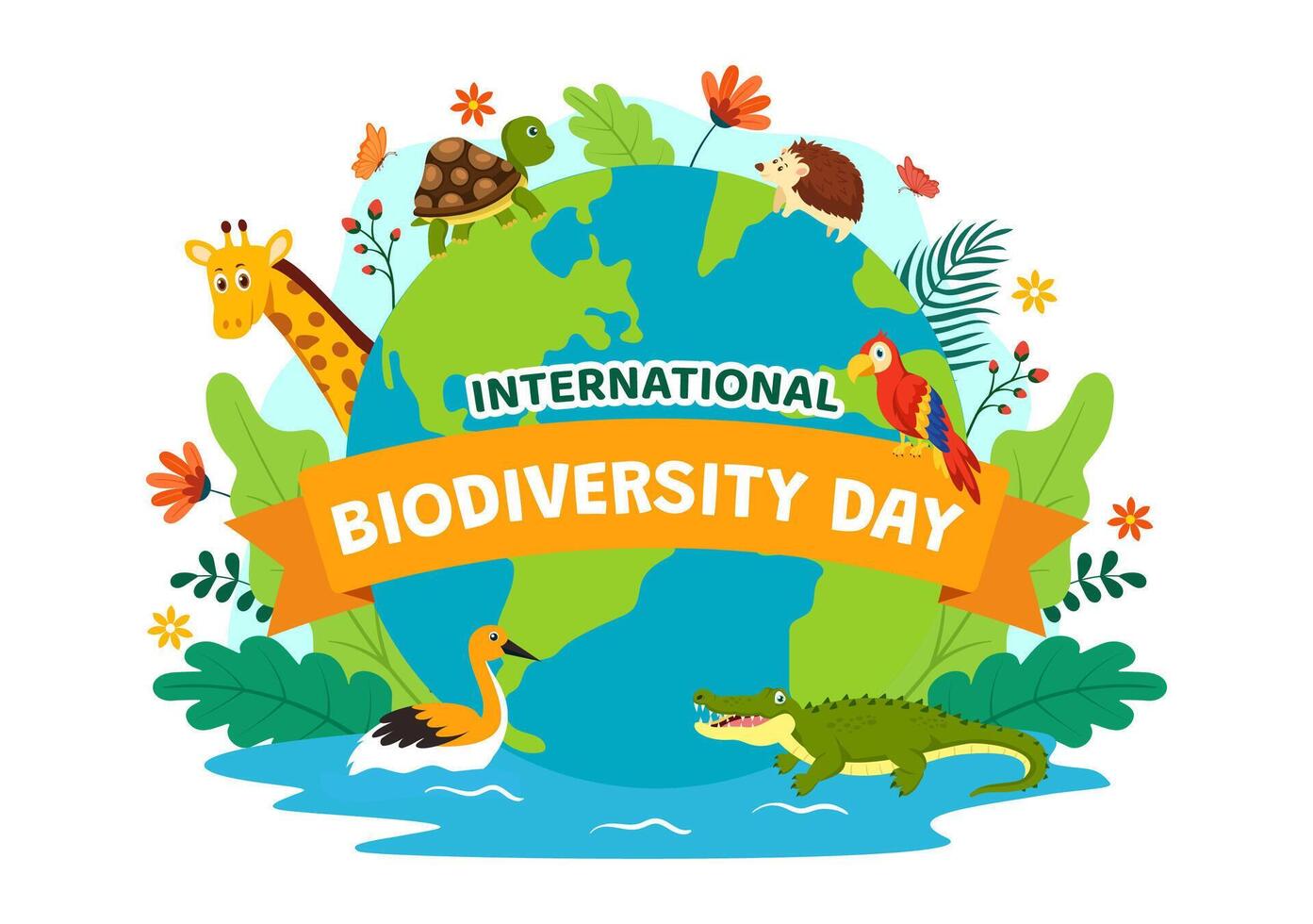 World Biodiversity Day Vector Illustration with Biological Diversity, Earth and the Various Animal in Nature Flat Cartoon Background