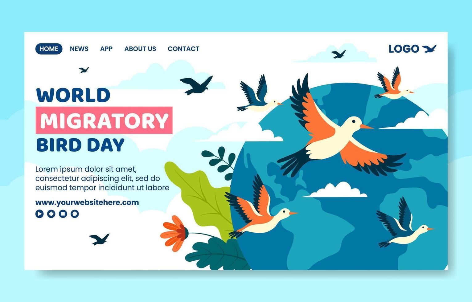 Migratory Bird Day Social Media Landing Page Cartoon Hand Drawn Templates Background Illustration vector