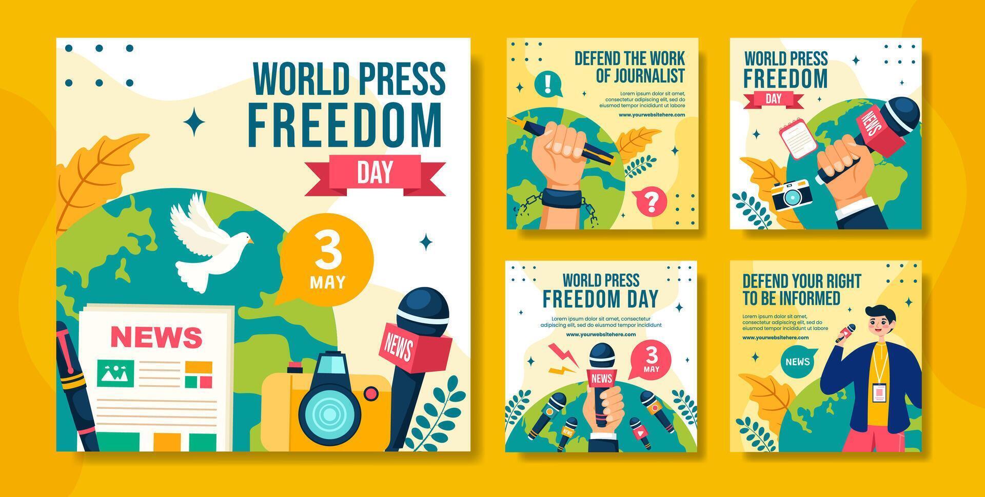 Press Freedom Day Social Media Post Flat Cartoon Hand Drawn Templates Background Illustration vector