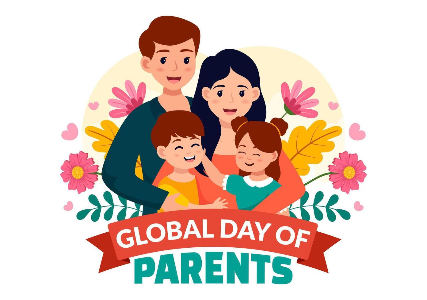 Global Day of Parents Vector Illustration with Importance of Being a Parenthood with Togetherness Mother Father Kids Concept in Flat Background