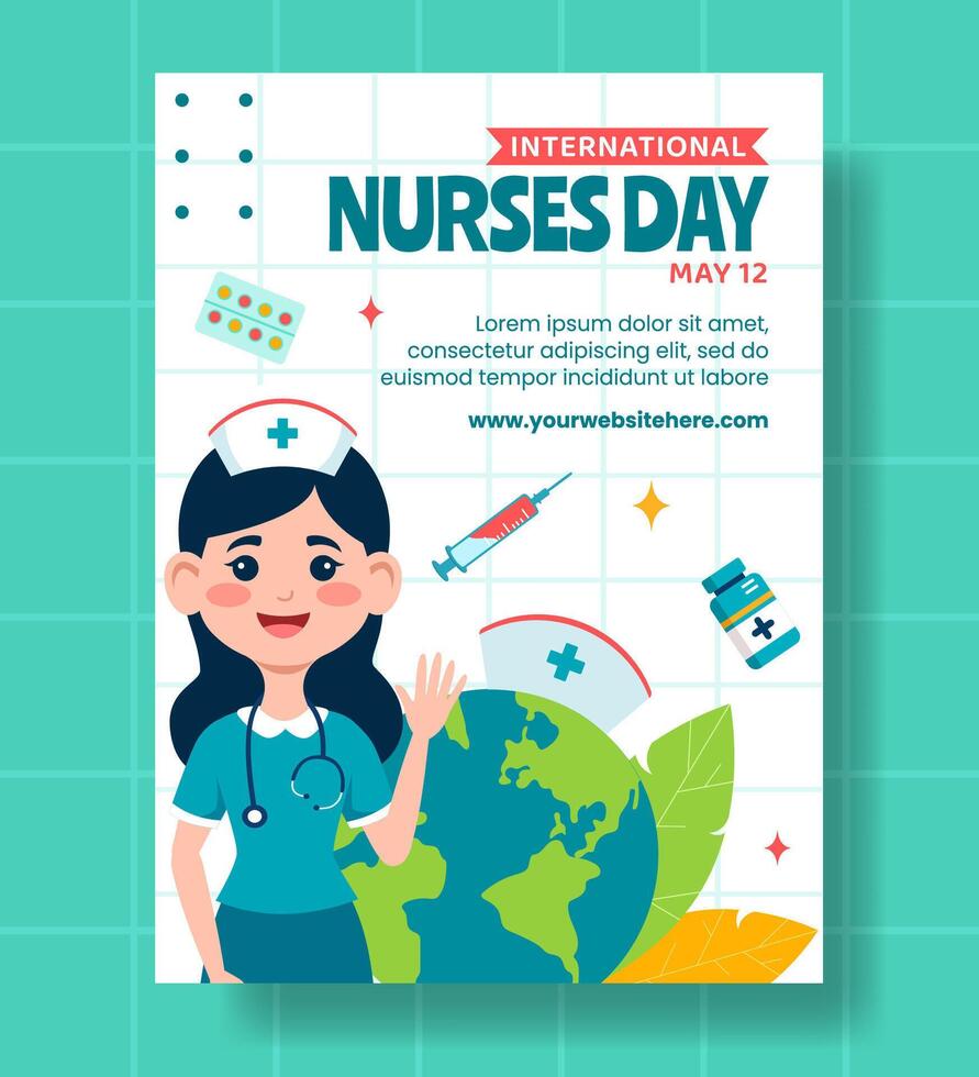 Nurses Day Vertical Poster Flat Cartoon Hand Drawn Templates Background Illustration vector