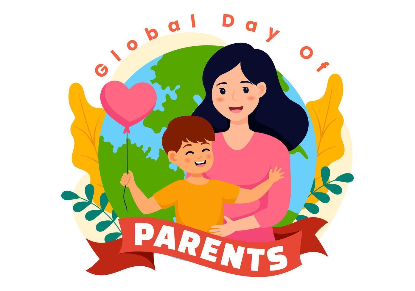 Global Day of Parents Vector Illustration with Importance of Being a Parenthood with Togetherness Mother Father Kids Concept in Flat Background
